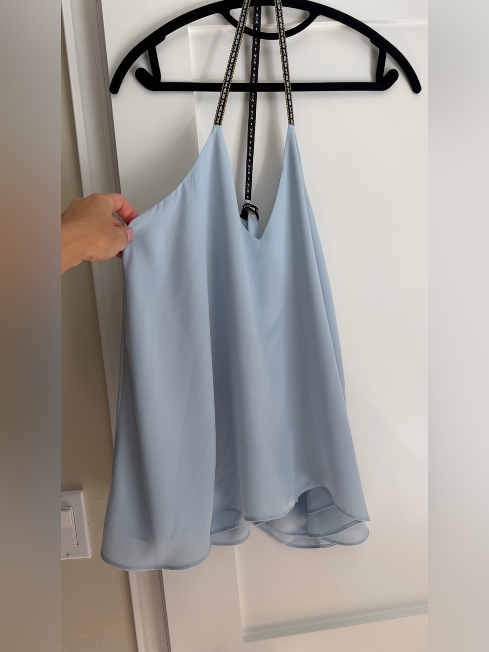Sugar L!ps  Pale Blue Halter High-Low flare open back top Blouse M